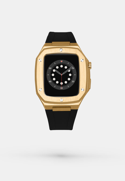 Gold Sport - Accessoire Apple Watch - Coque Or Jaune et bracelet Noir Appel Watch 44mm