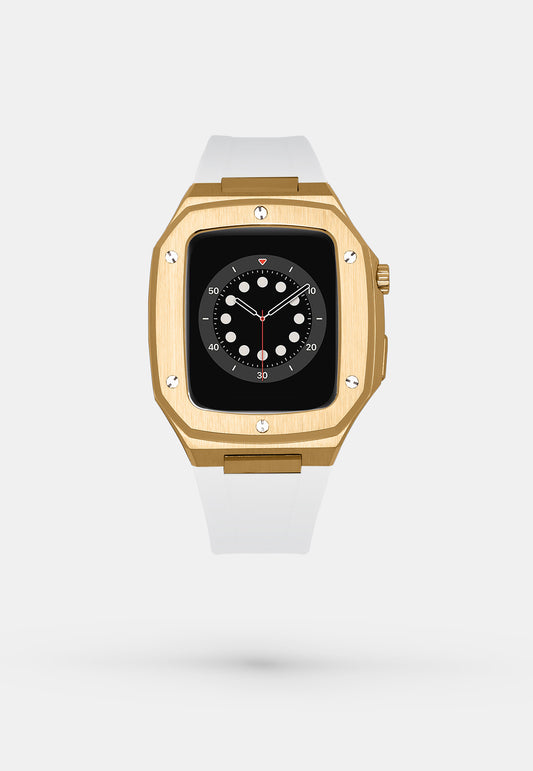 Gold Sport - Accessoire Apple Watch - Coque Or Jaune et bracelet Blanc Appel Watch 44mm