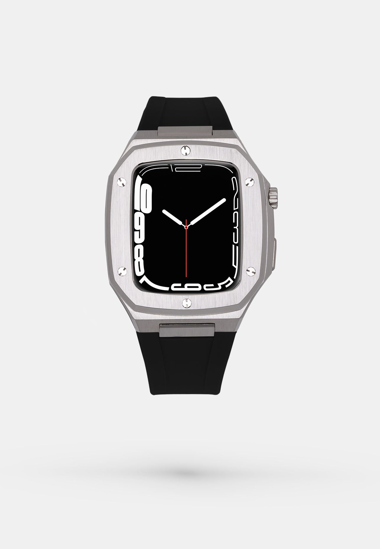 Stainless Steel Sport - Accessoire Apple Watch - Coque Acier Argent et bracelet Noir Appel Watch 44mm 