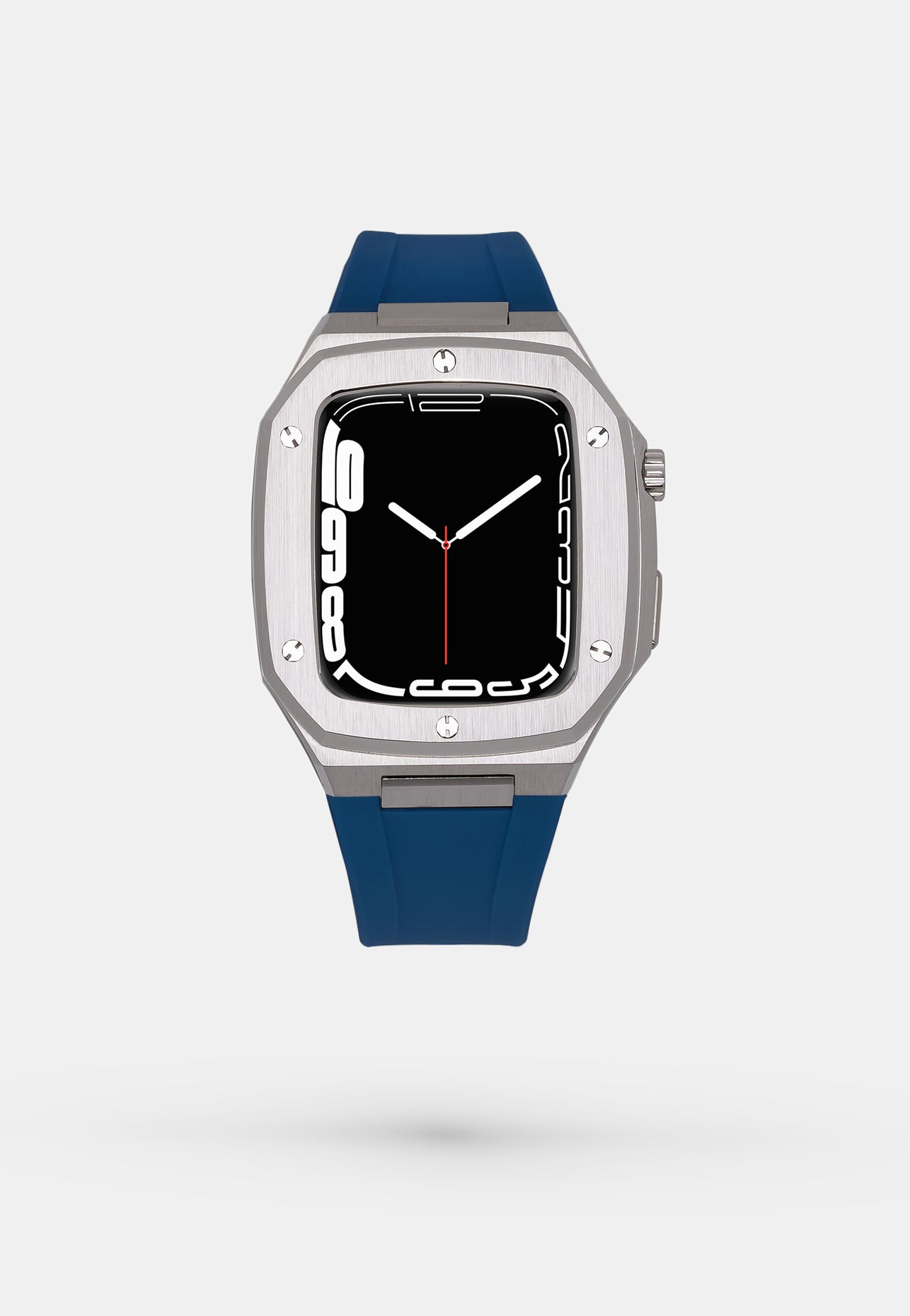 Stainless Steel Sport - Accessoire Apple Watch - Coque Acier Argent et bracelet Bleu Appel Watch 44mm 
