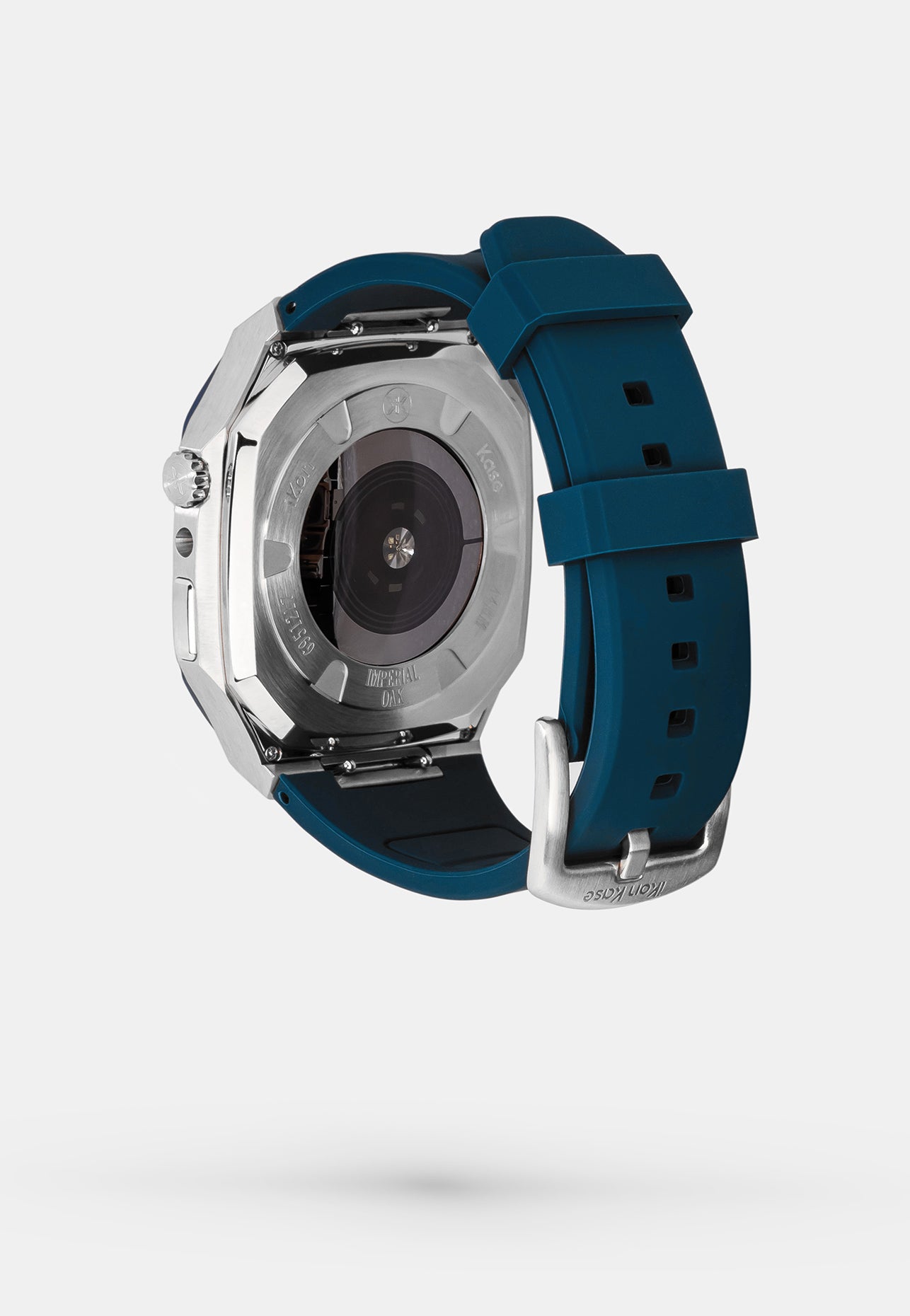 Offshore Blue - Accessoire Apple Watch - Coque Etui Bleu avec lunette de la Montre en Argent Bracelet Bleu Appel Watch 4, 5, 6 et SE - arriere