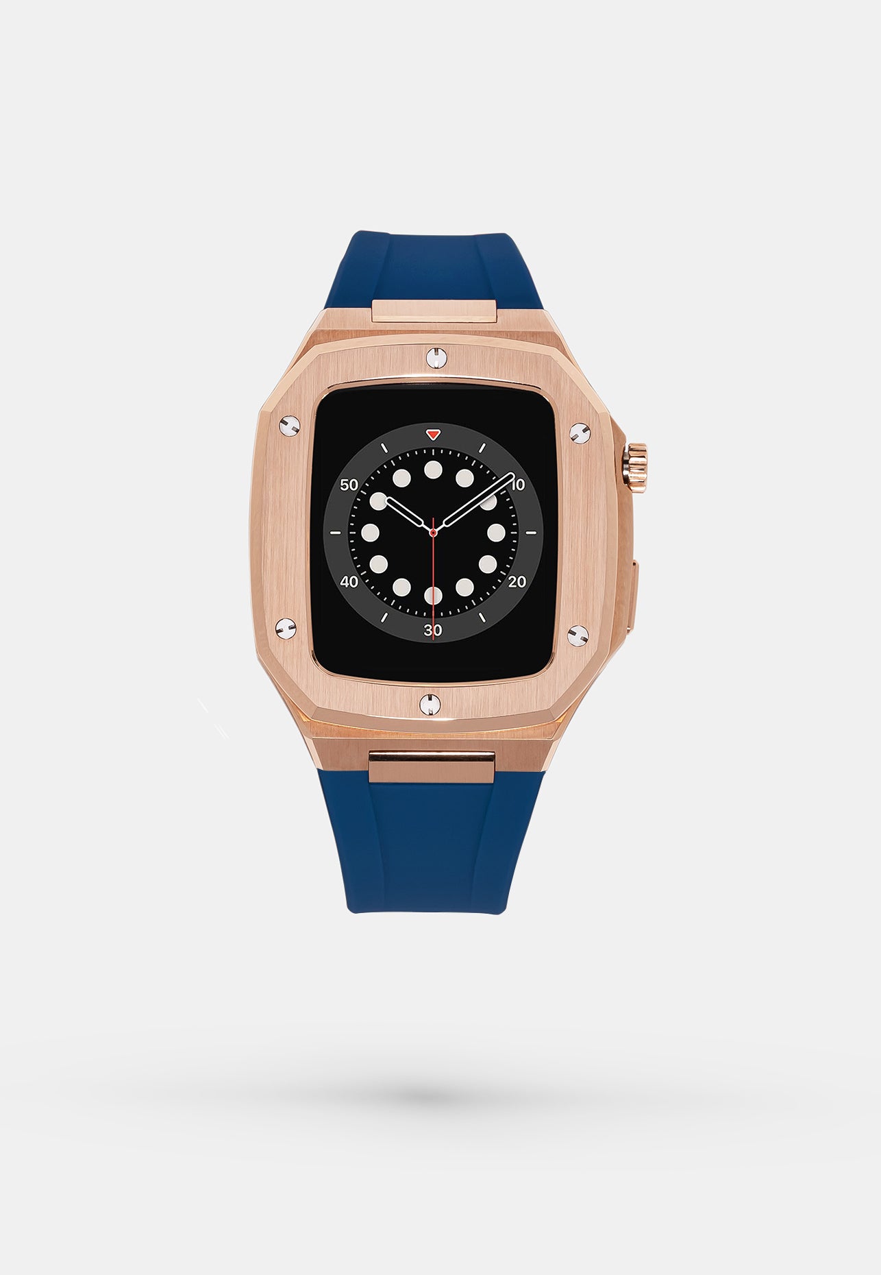 Everose Sport - Accessoire Apple Watch - Coque Or Rose et bracelet Silicone bleu Appel Watch 44mm 