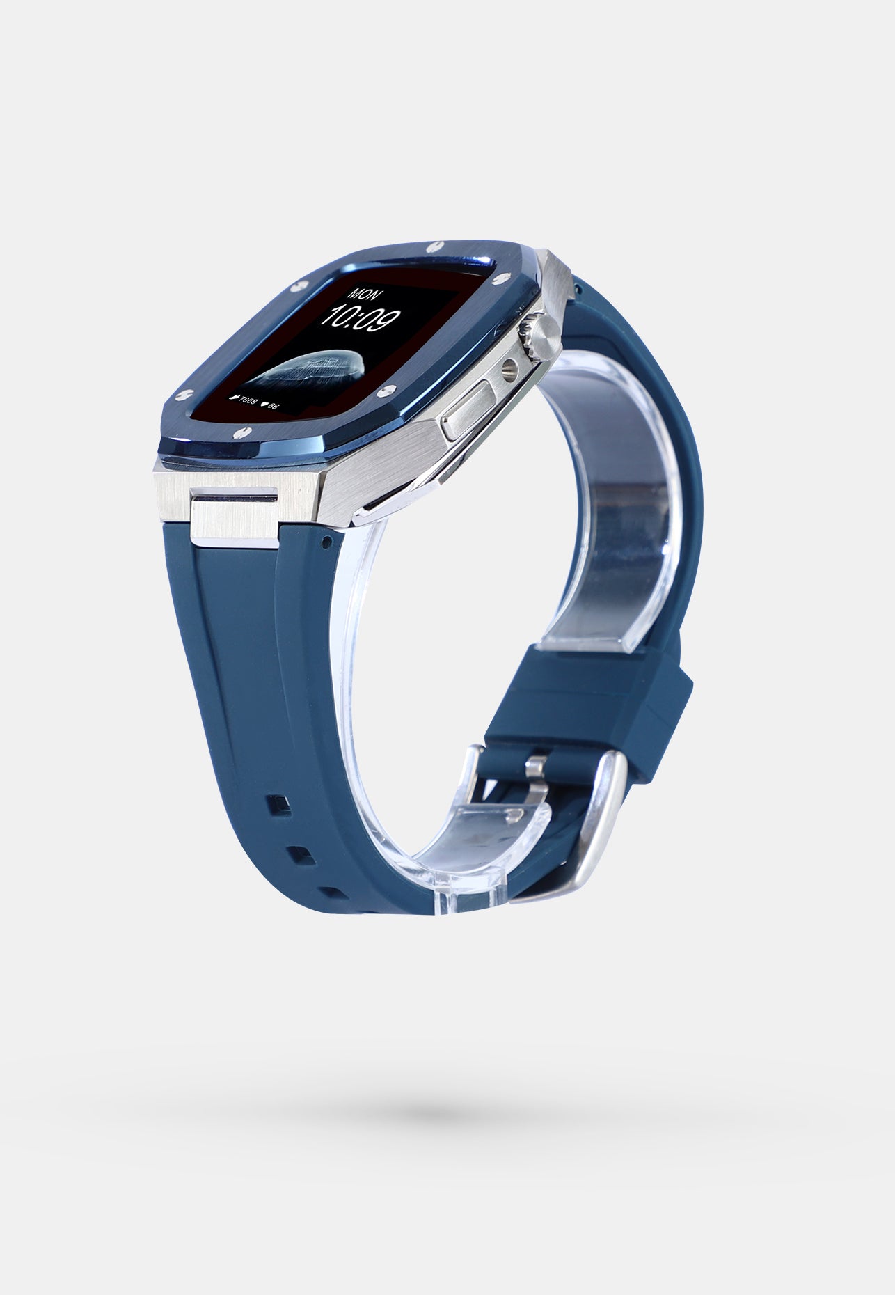 Offshore Blue - Accessoire Apple Watch - Coque Etui Bleu avec lunette de la Montre en Argent Bracelet Bleu Appel Watch 44mm